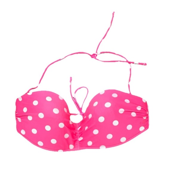 Vintage Y2K OP Pink Polka Dot Halter Bikini Top XL 15/17 Underwire Pinup Retro - Picture 2 of 8